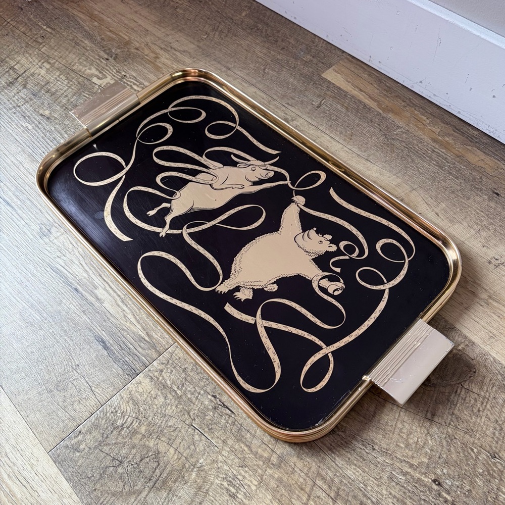 Woodmet Vintage Bear and Bull Stock Market Serving Tray